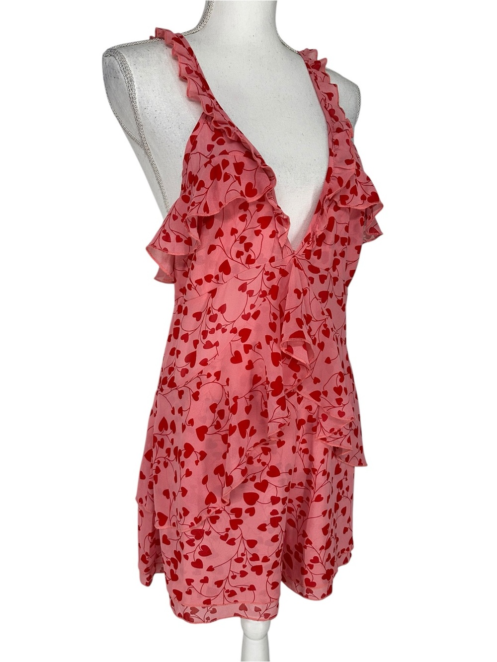 NASTY GAL / Pink & Red Heart Ruffle Romper / Size 8 / New Without Tags / Fairy - Picture 8 of 10
